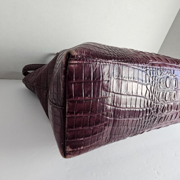 Brahmin Asher Melbourne Medium Maroon Croco Embossed Leather Shoulder Bag - Picture 14 of 16